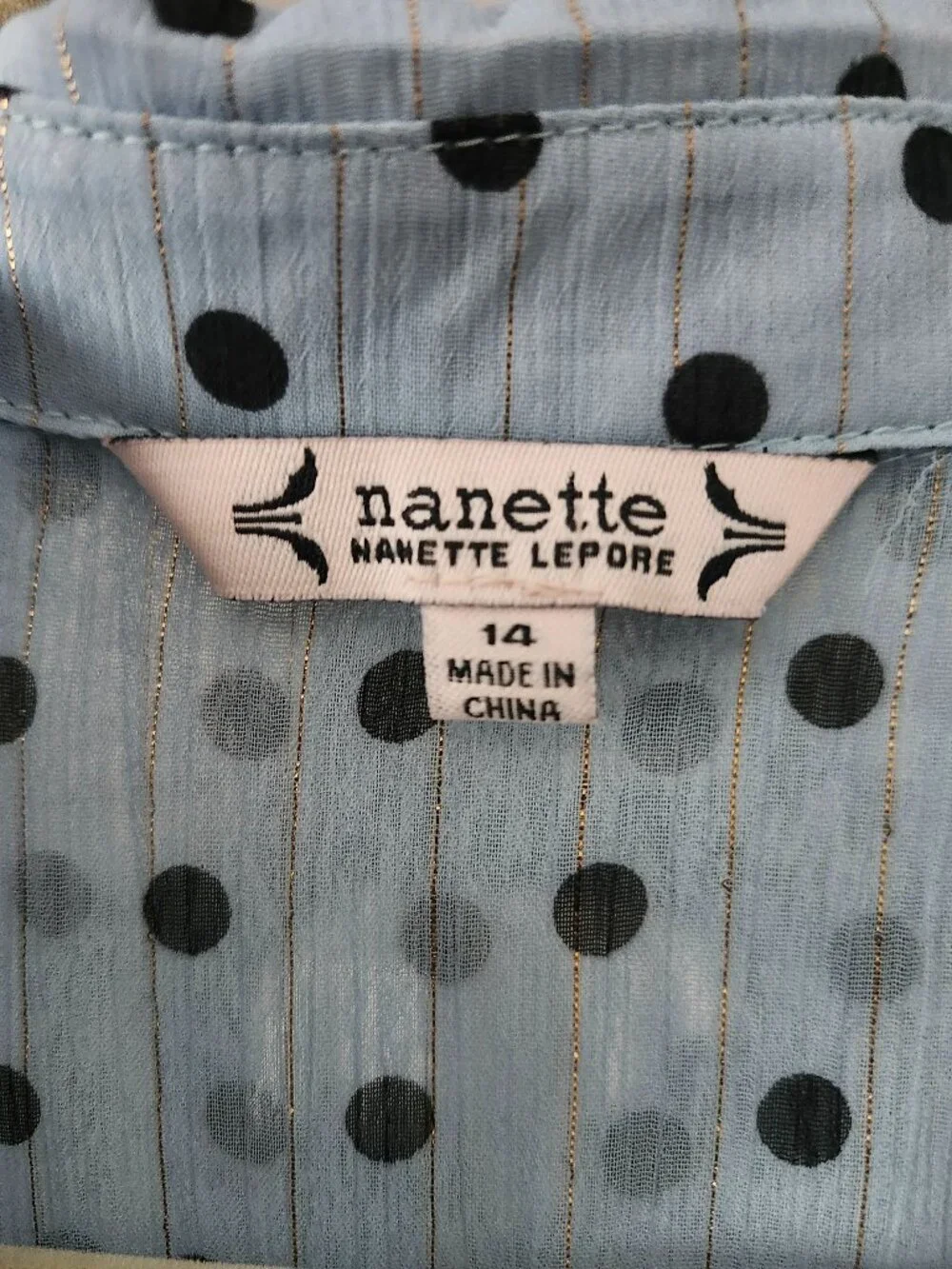 Light blue sleeveless pintuck polka dot dress - Picture 7 of 9